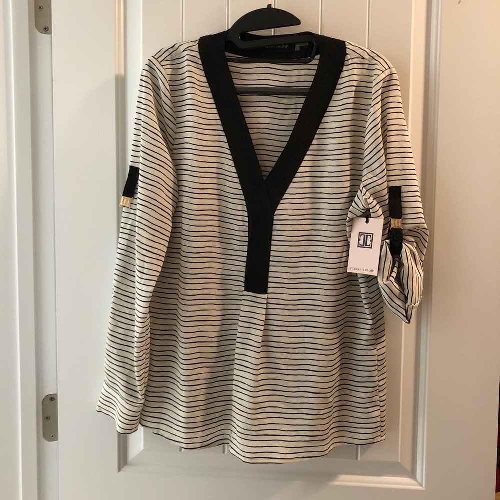 NWT Black & Cream Striped Blouse